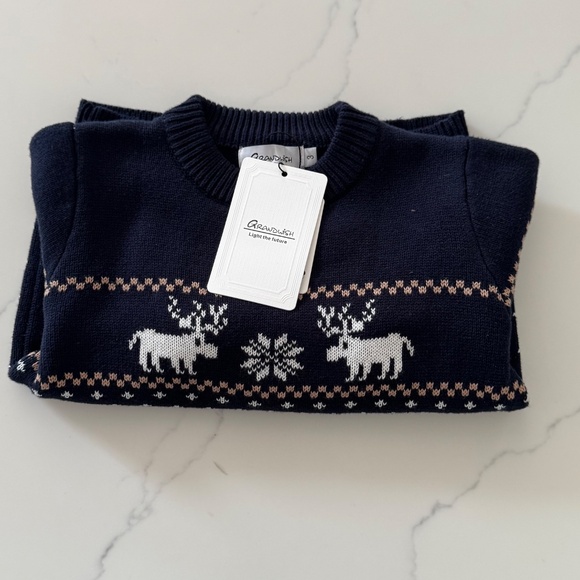 GRANDWISH Boys Christmas Sweater, Toddler, Navy Size 3,Reindeer Sweater NWT - Picture 3 of 7